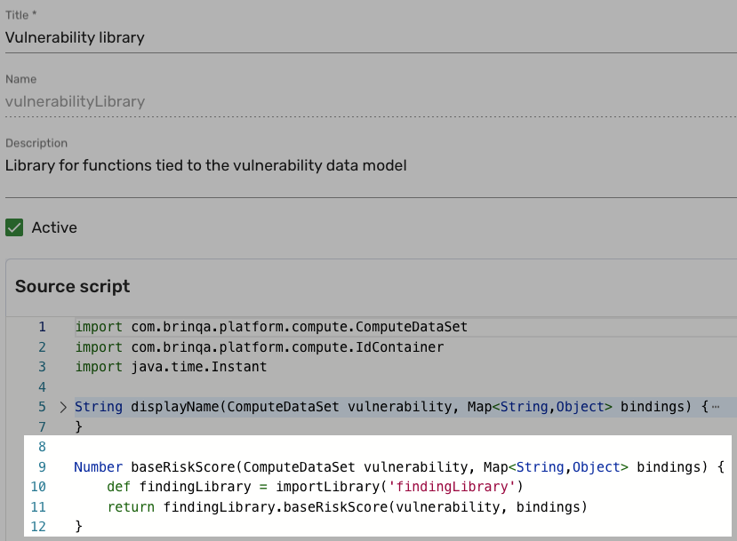 Host library baseRiskScore function