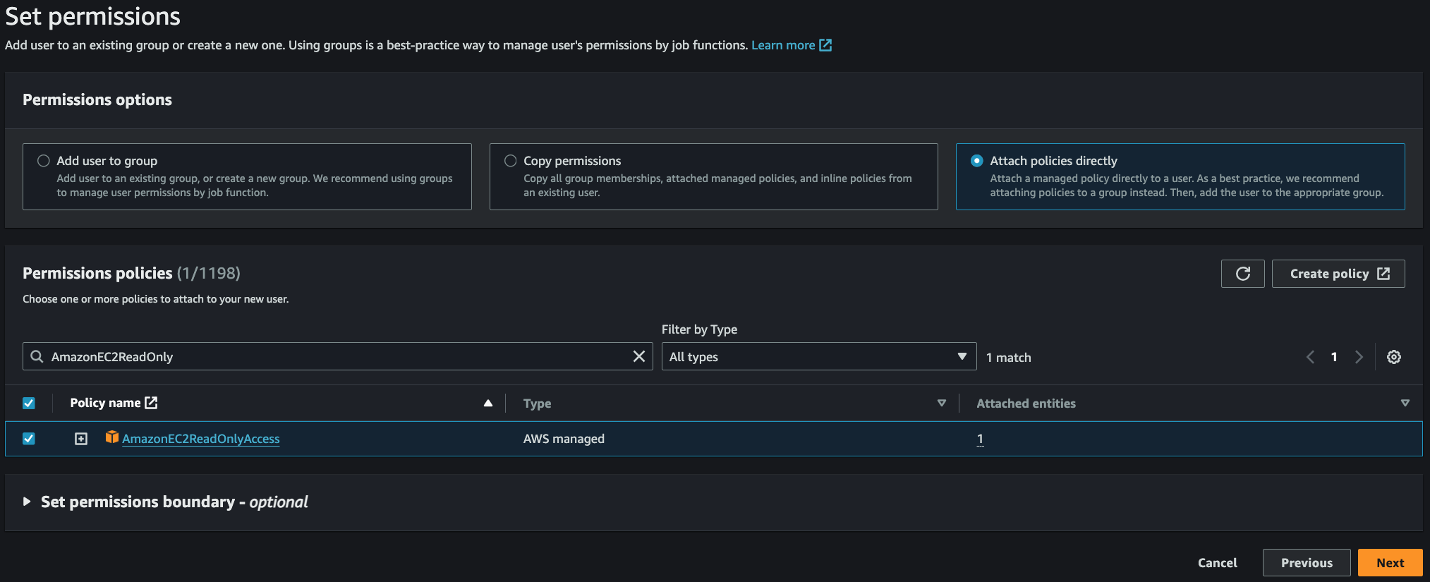 Amazon EC2 read only permission