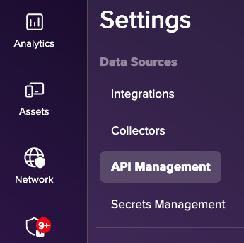 Armis settings &gt; API Management