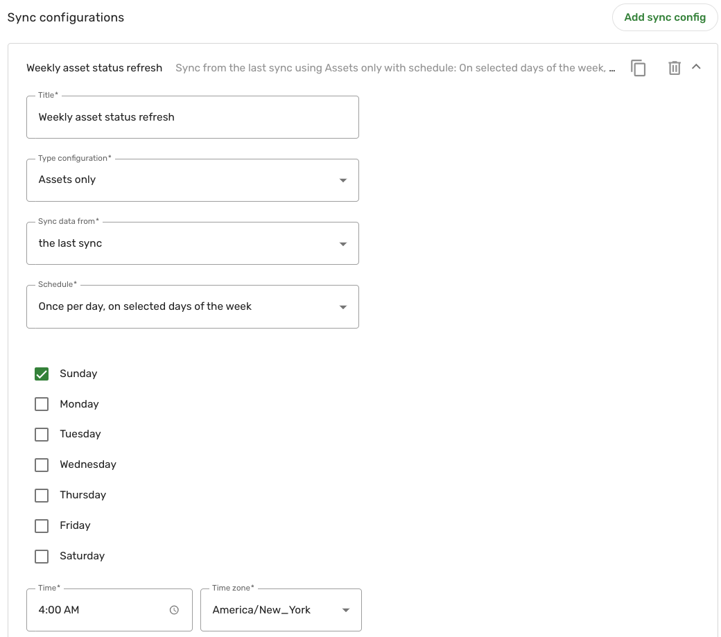 Asset only sync config