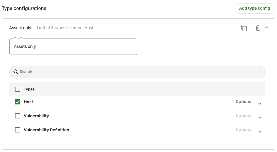 Assets type configuration