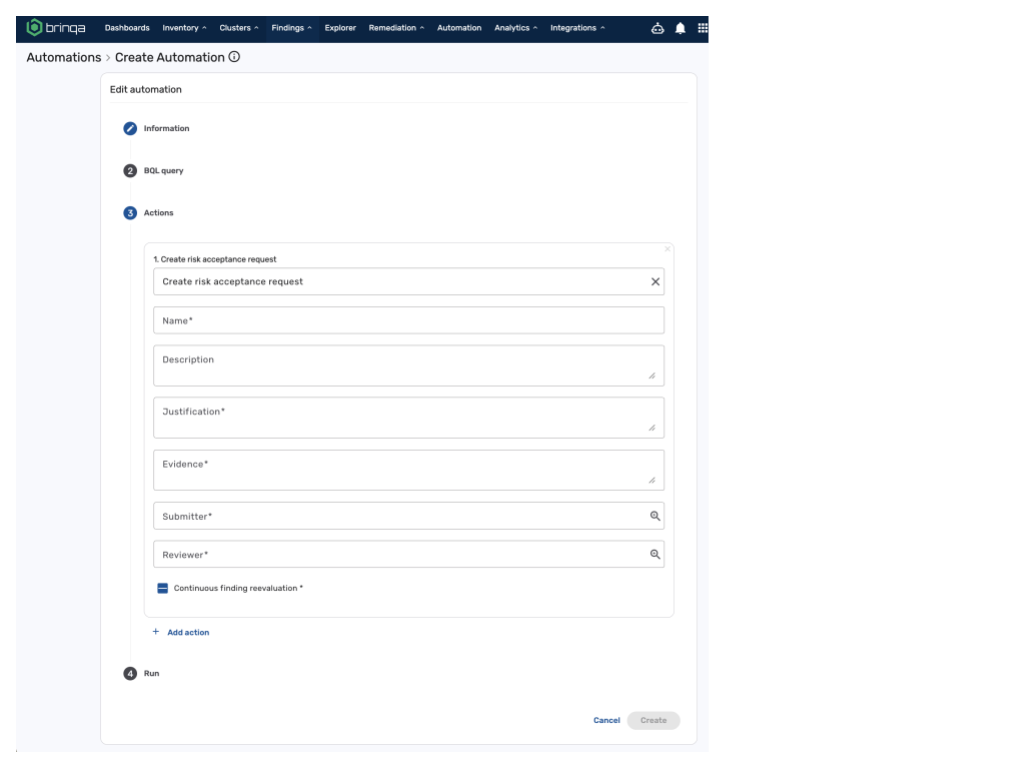 Create request action in an automation