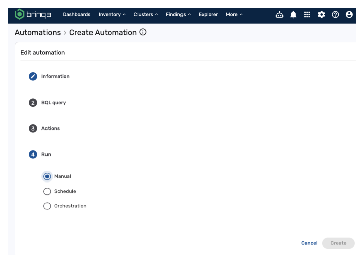 Run options for an automation