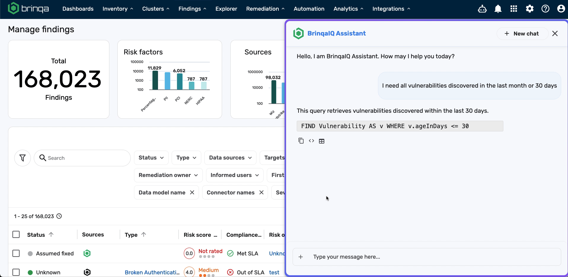 BrinqaIQ BQL Natural Language example in Explorer