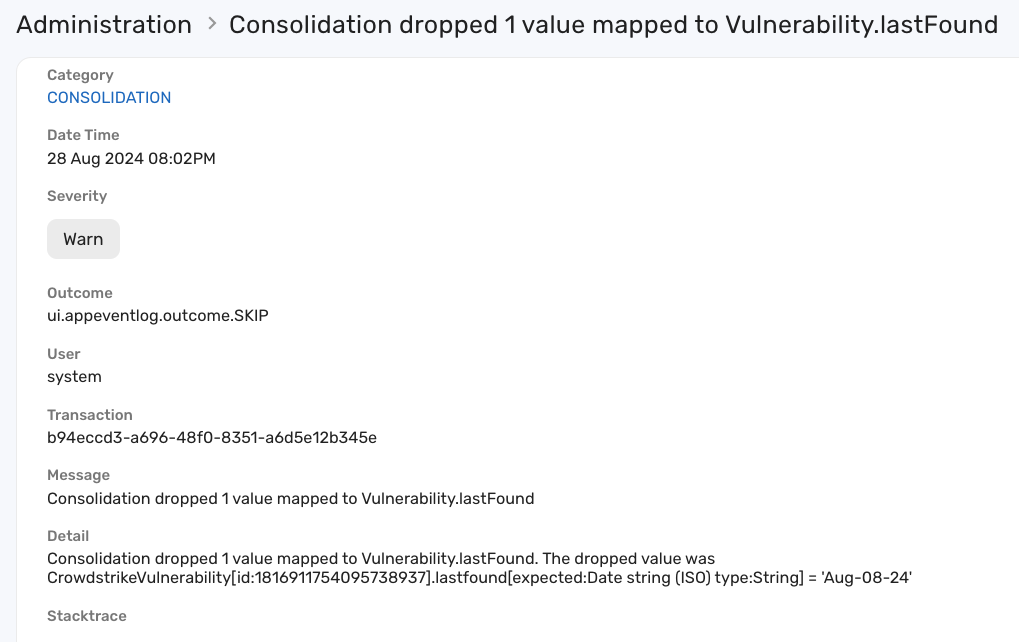 consolidation dropped value