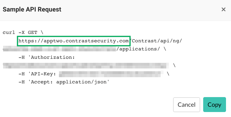 Contrast Security API URL