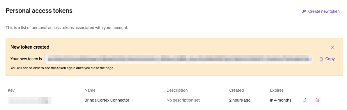 Cortex personal access tokens