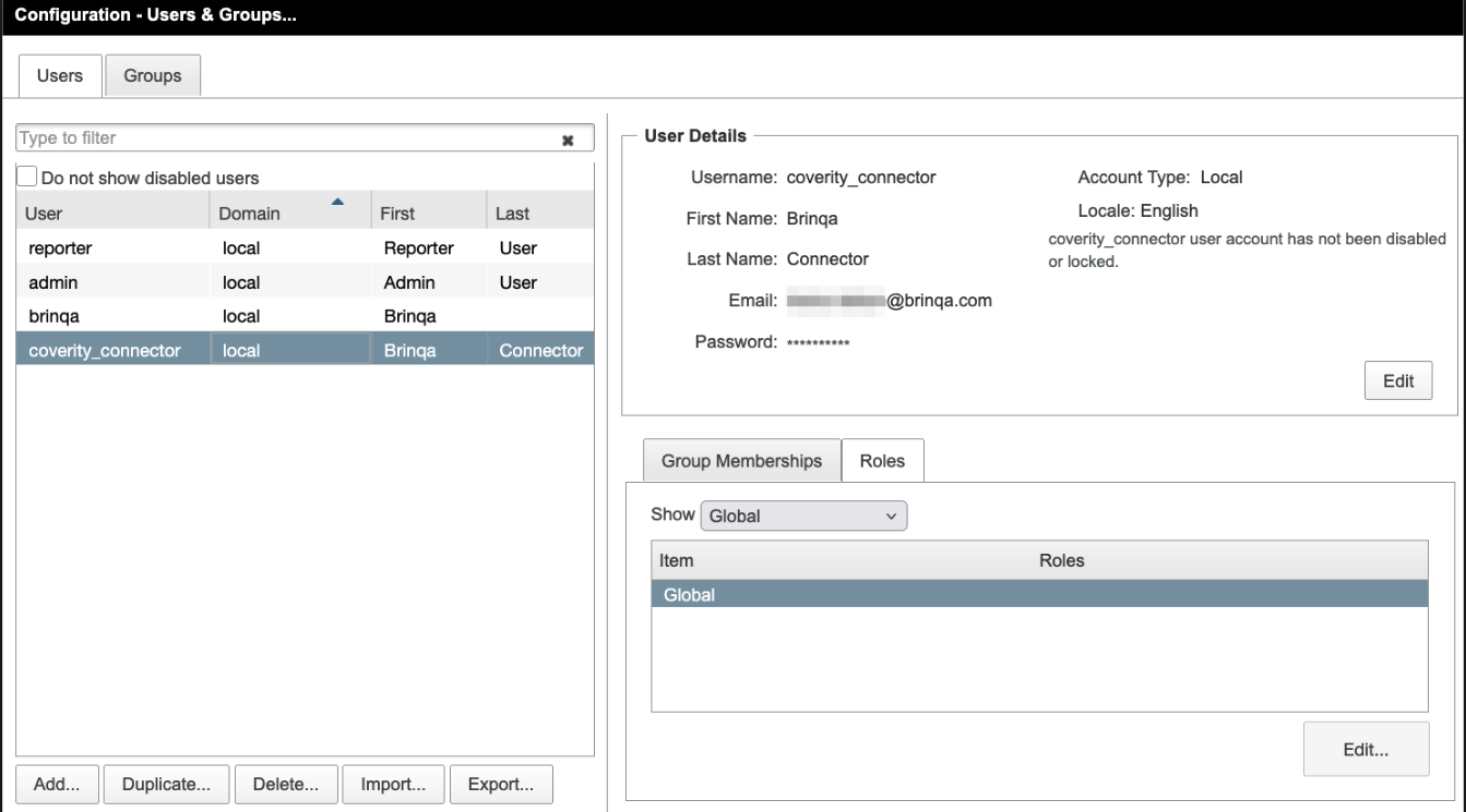 Coverity add role to user account