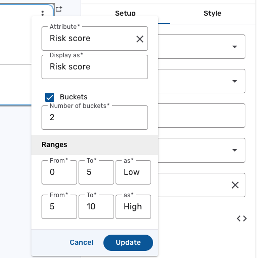 Dashboard dimensions example with bucket
