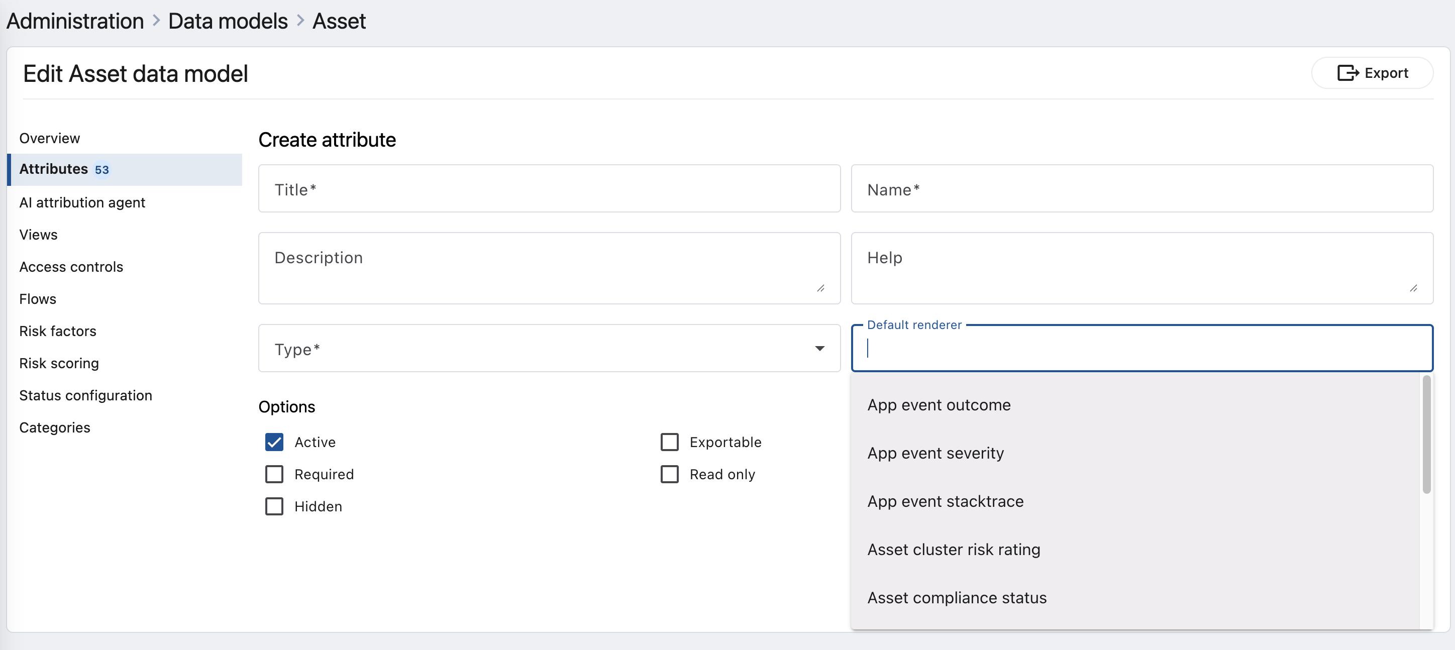 The Default renderer field on the attribute form