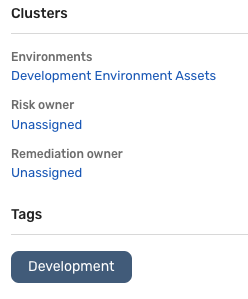 Development tag displays in the slide-out view