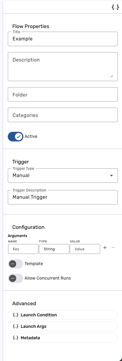 Flow properties panel with trigger configuration