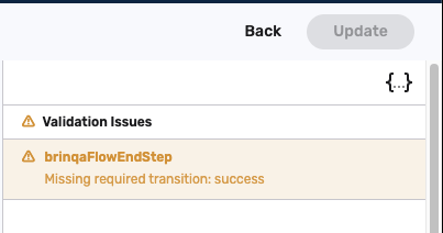 Validation errors displayed on canvas nodes and in the configuration panel