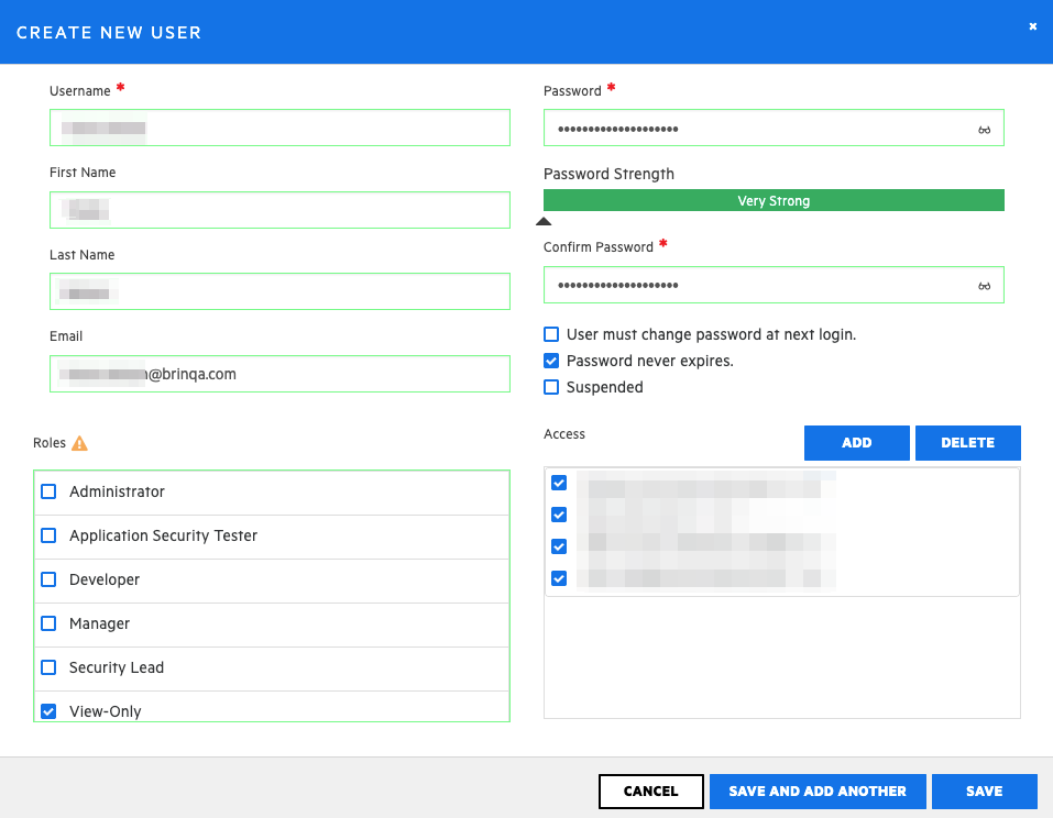 New Fortify SSC user dialog