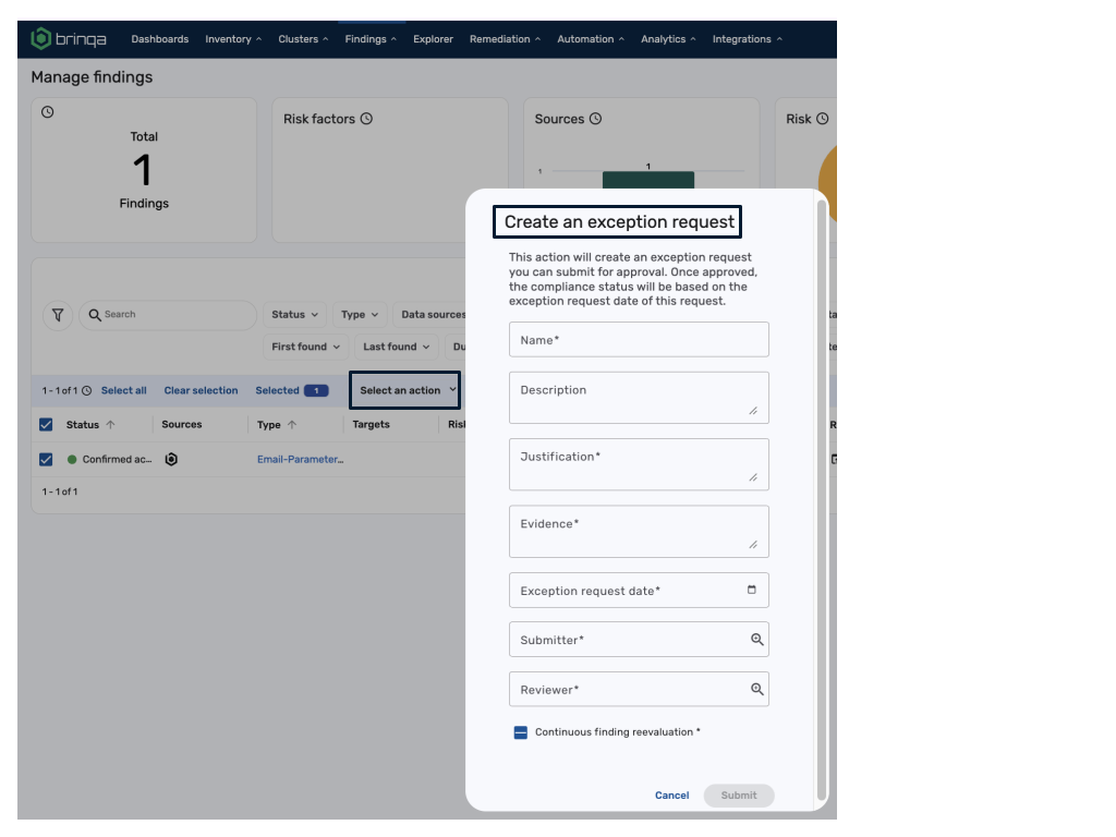 Create an exception request form