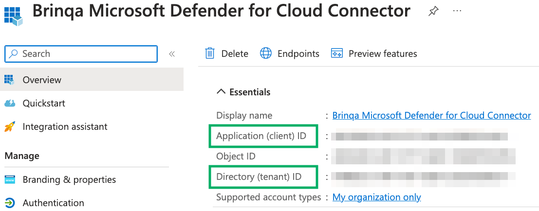 Microsoft Defender for Cloud Client and Tenant IDs