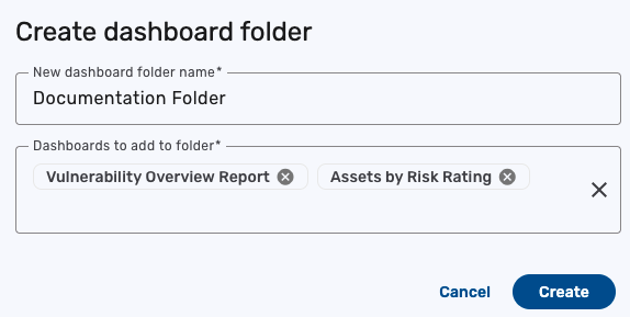 New dashboard folder dialog