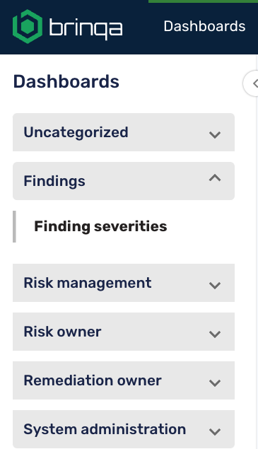 Findings category in the dashboard menu