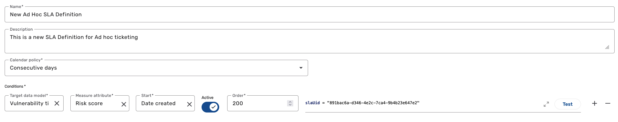Update BCL condition with the SLA UID