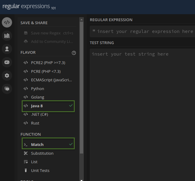Recommended regex settings