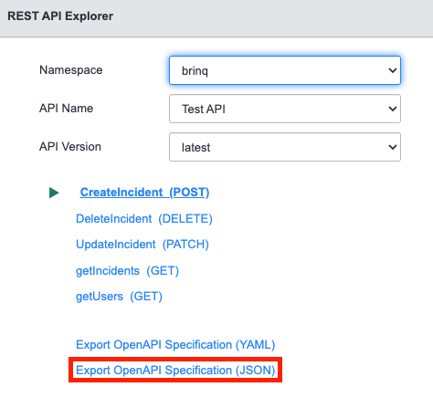 ServiceNow export OpenAPI JSON