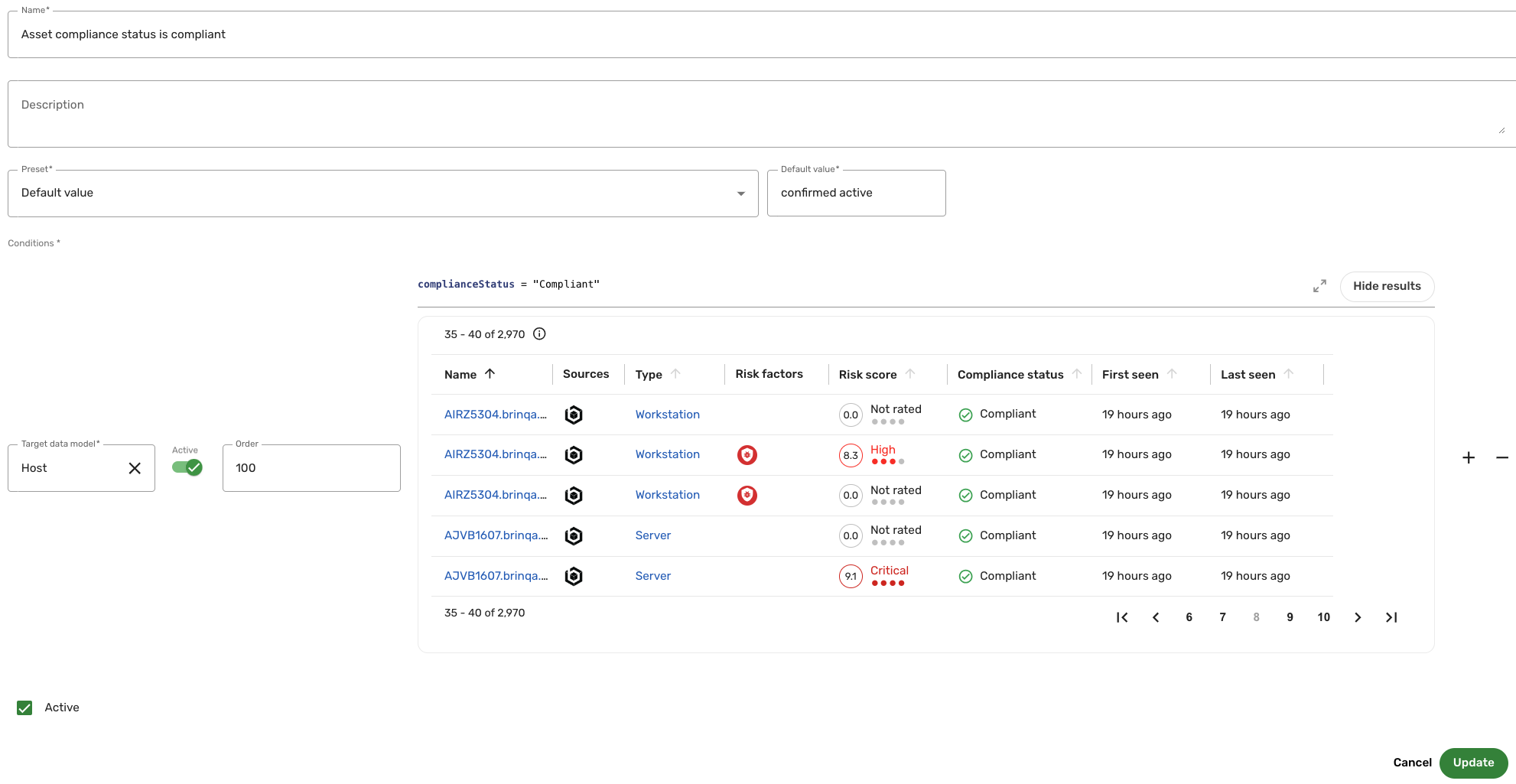 Status configuration model example