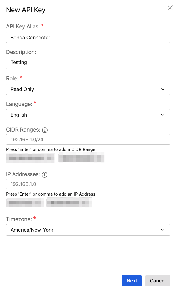 Trend Micro Cloud Conformity API key dialog