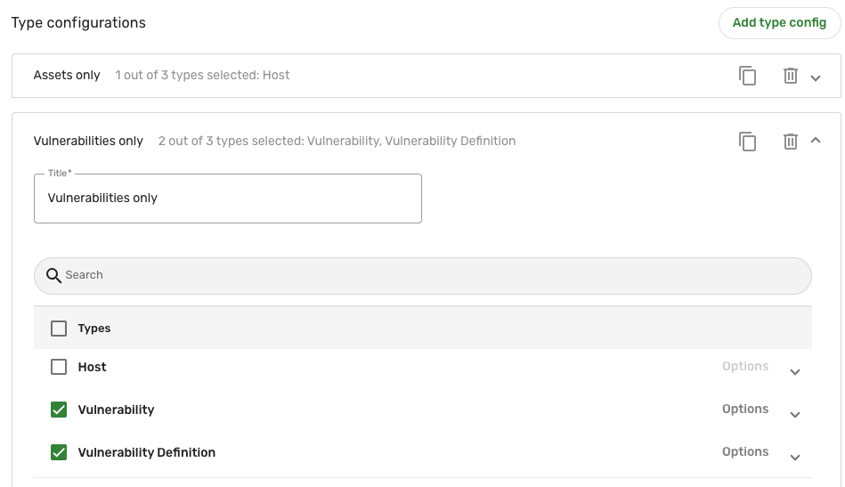 Vulnerabilities type configuration