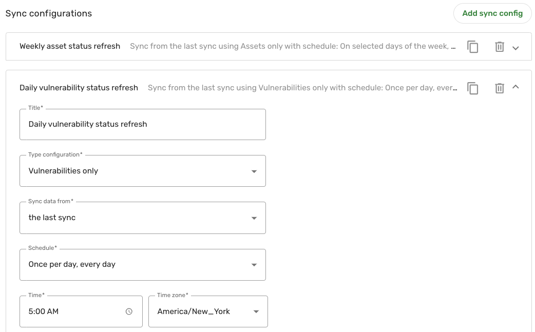 Vulnerability only sync config